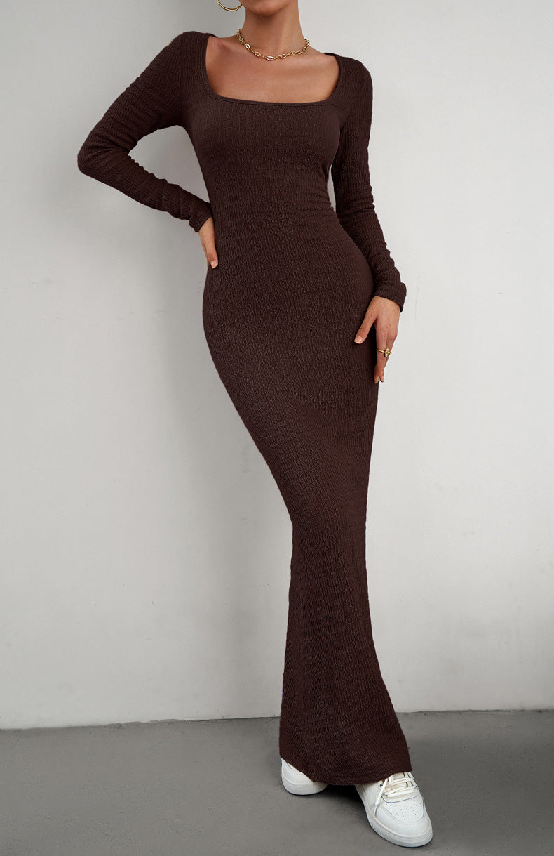 Long Sleeve Square Neck Maxi Bodycon Dress BALDONA Long Sleeve Square Neck Maxi Bodycon Dress BALDONA