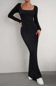 Long Sleeve Square Neck Maxi Bodycon Dress BALDONA Long Sleeve Square Neck Maxi Bodycon Dress BALDONA