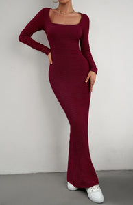 Long Sleeve Square Neck Maxi Bodycon Dress BALDONA Long Sleeve Square Neck Maxi Bodycon Dress BALDONA